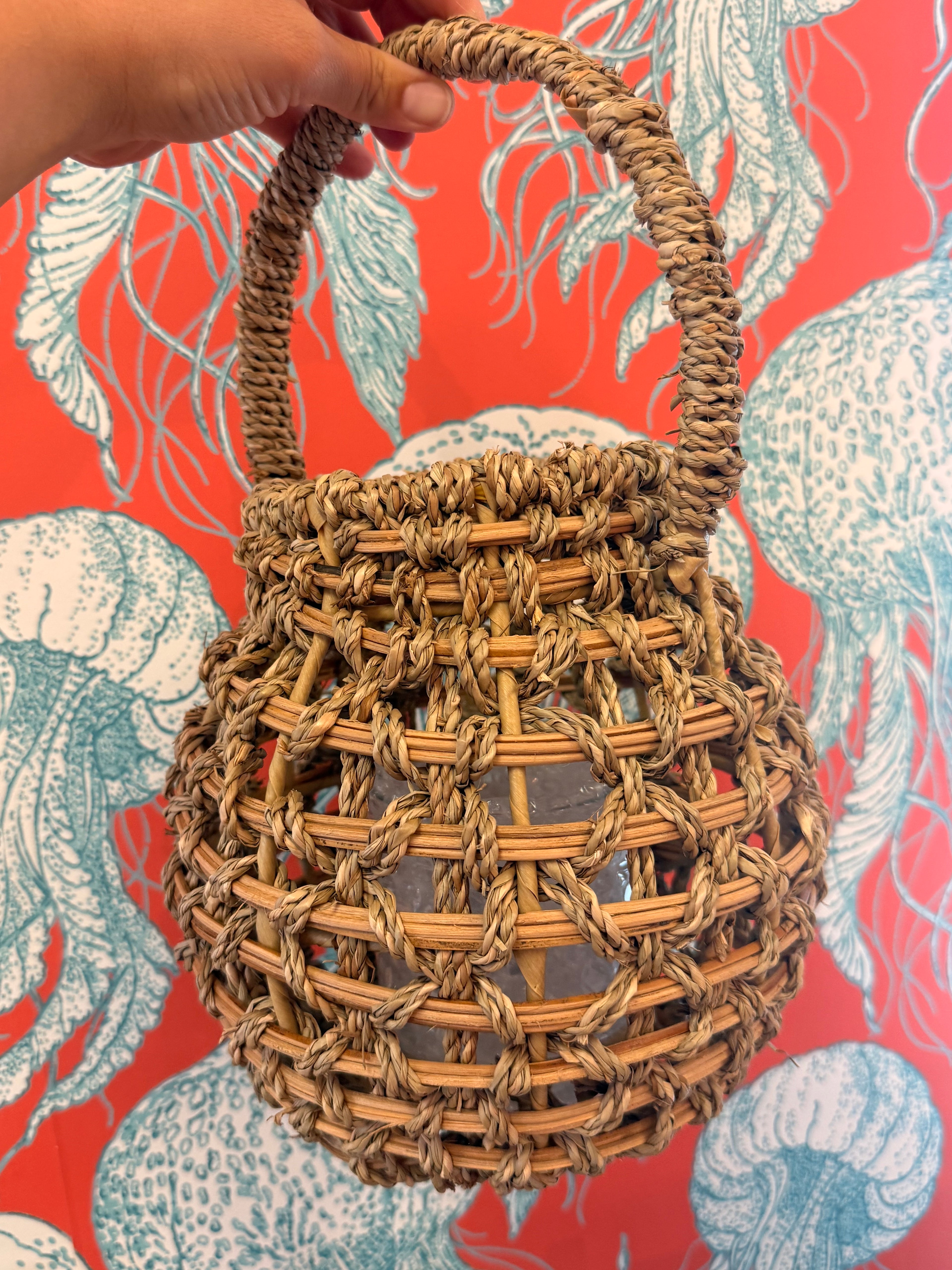 Seagrass Lantern with Glass Hurricane