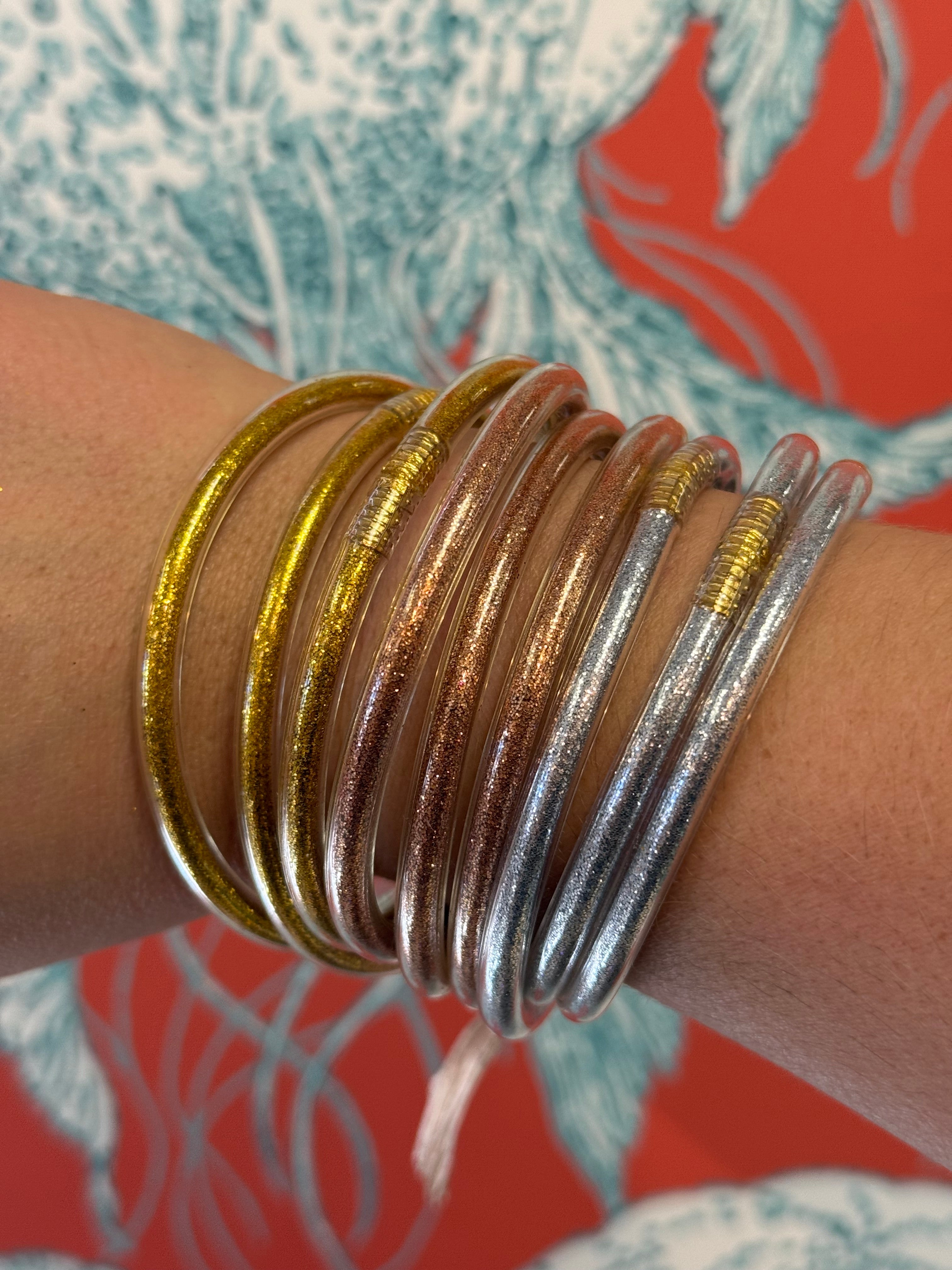 Gold Multi Jelly Bangle Set w/silver