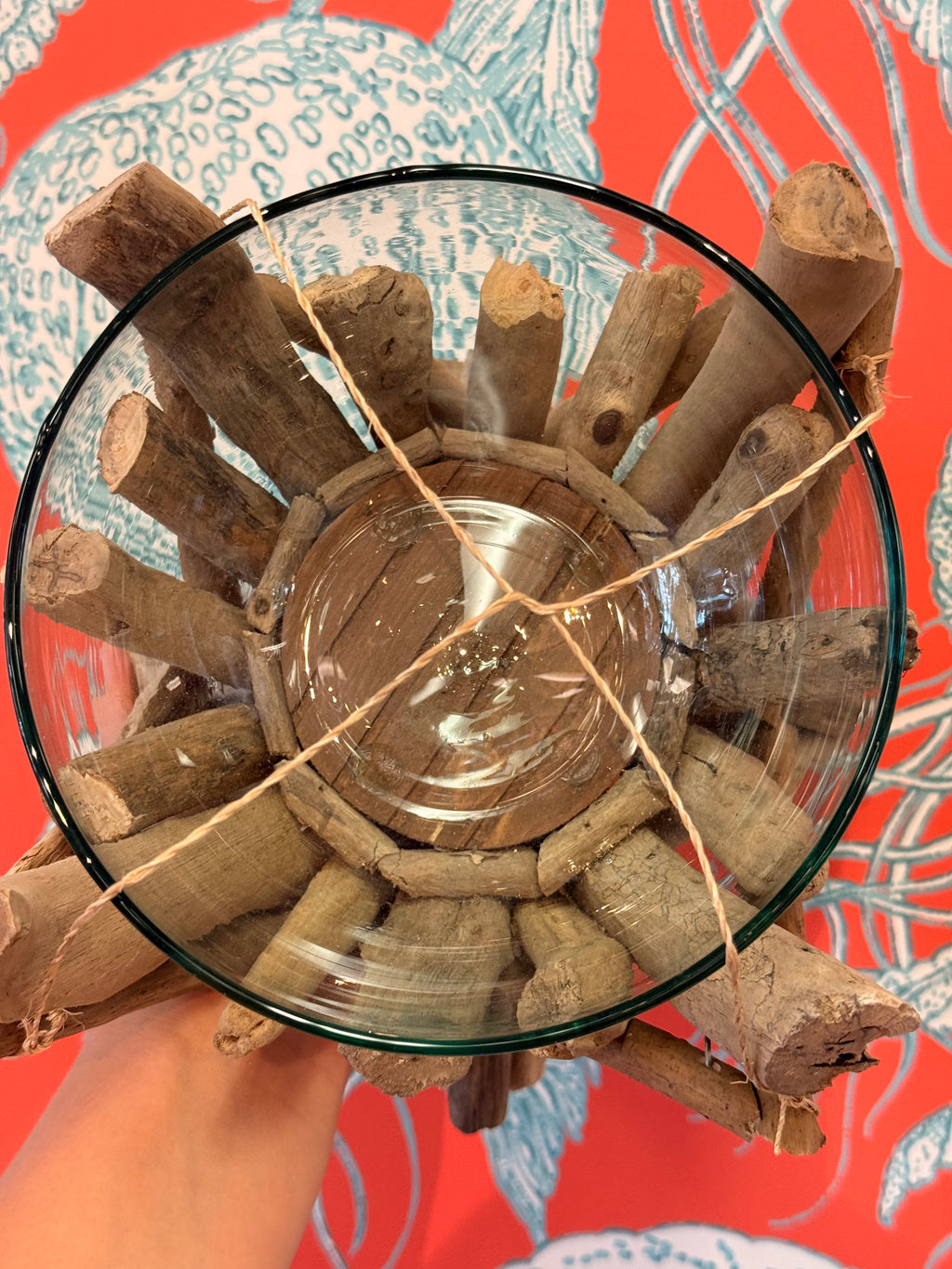 Driftwood Glass Bowl Holder