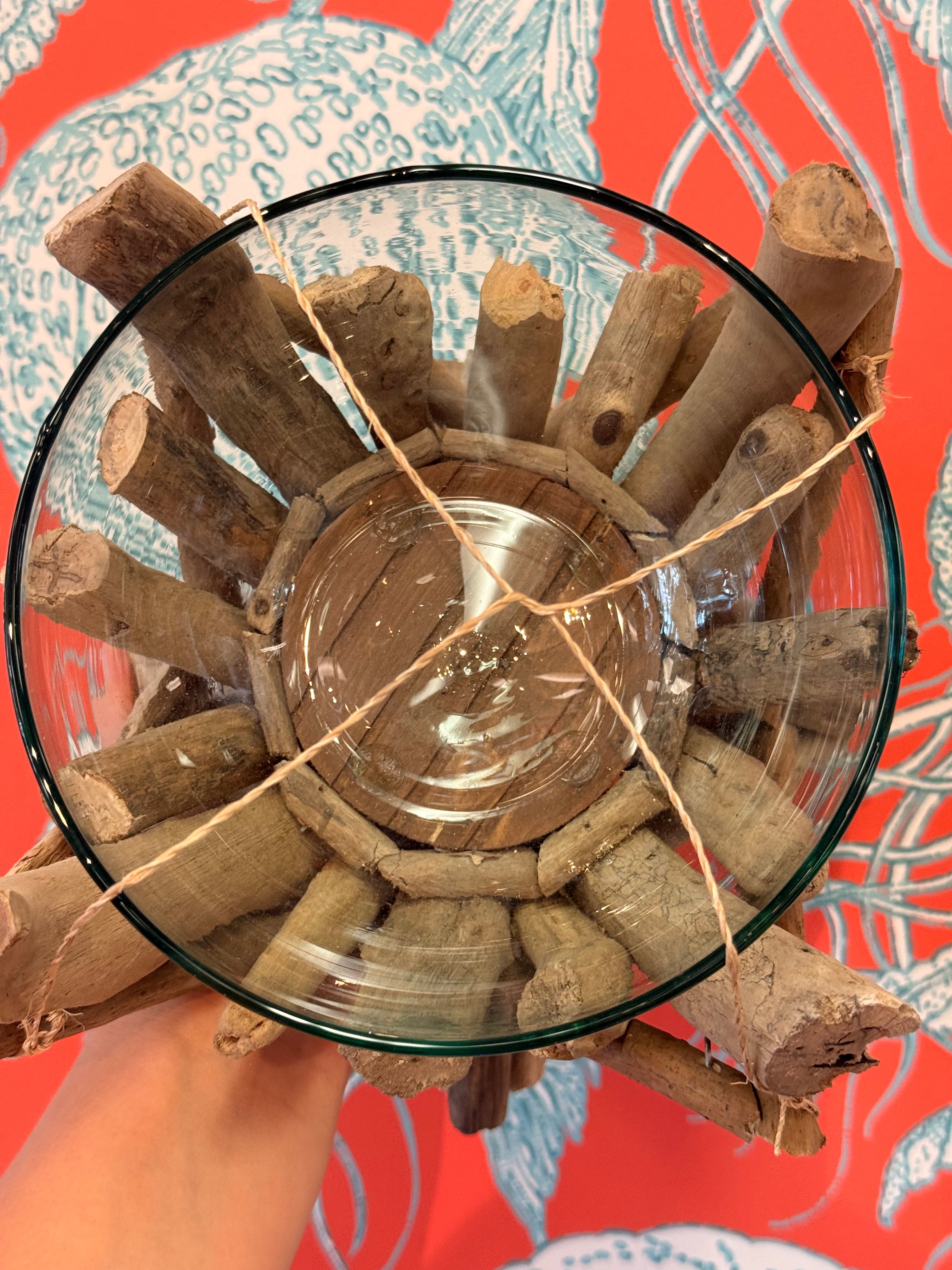 Driftwood Glass Bowl Holder