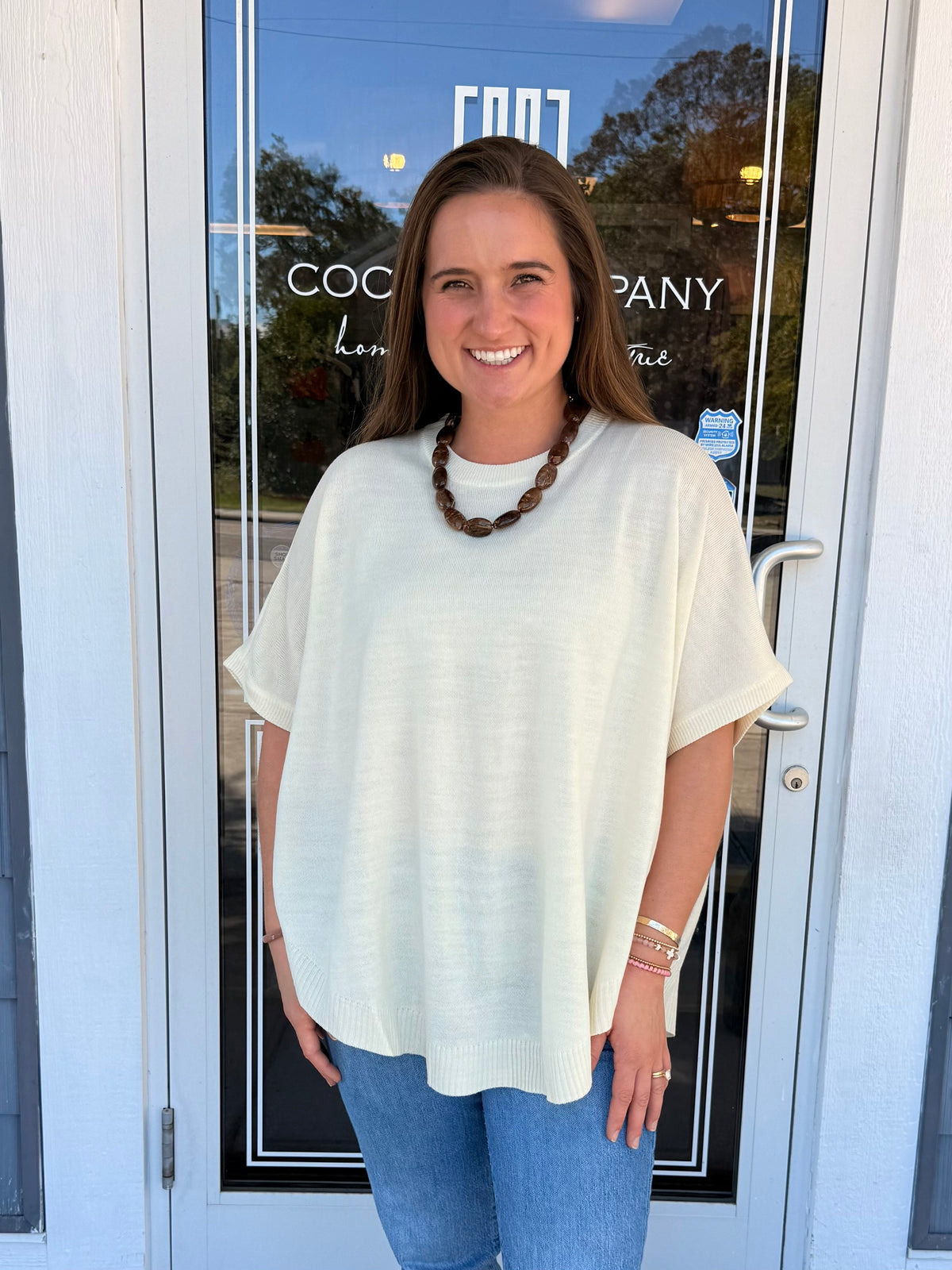 Cream Solid Knit Sweater
