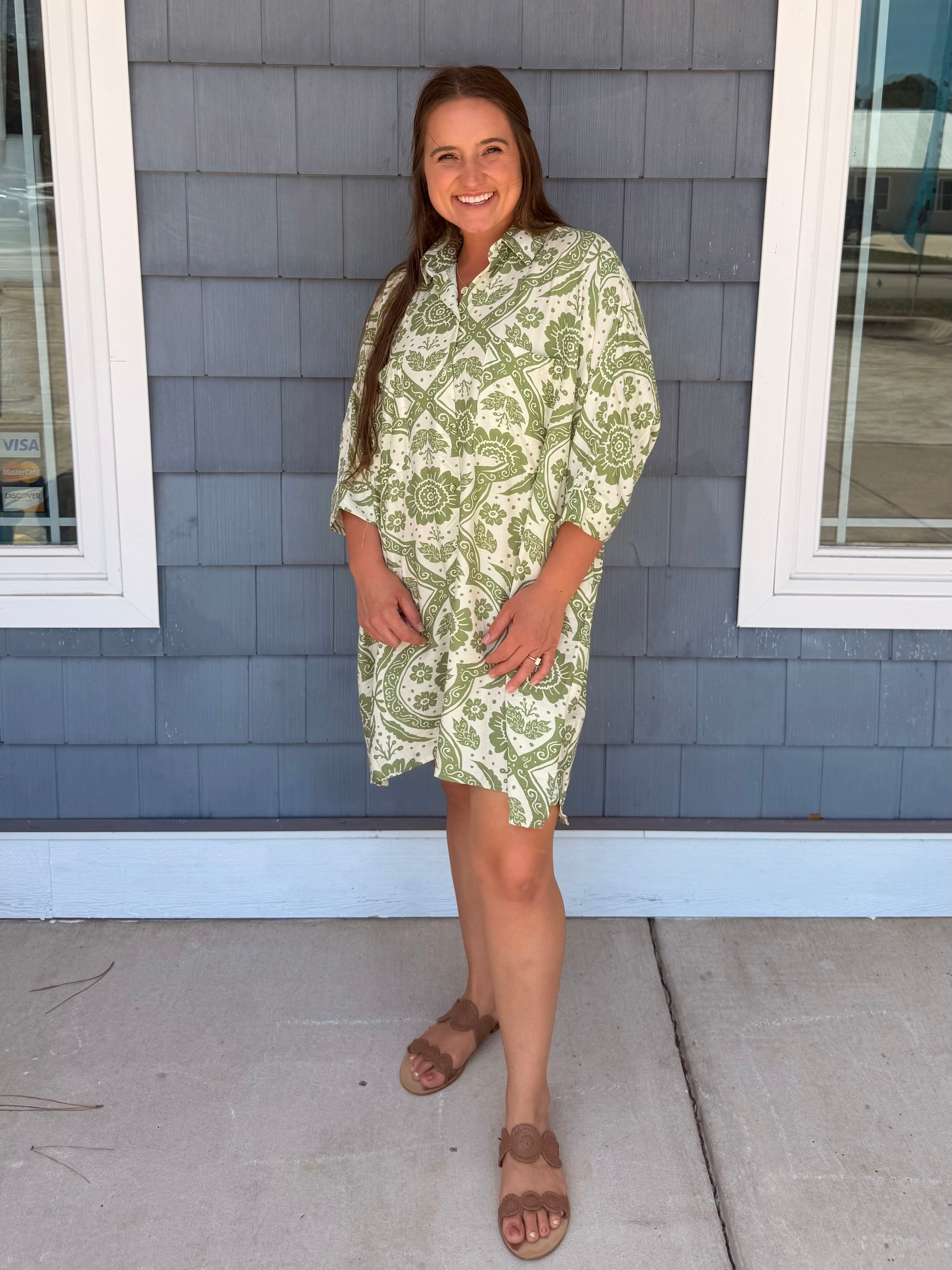 Green Oversized Button Down Shirt Dress