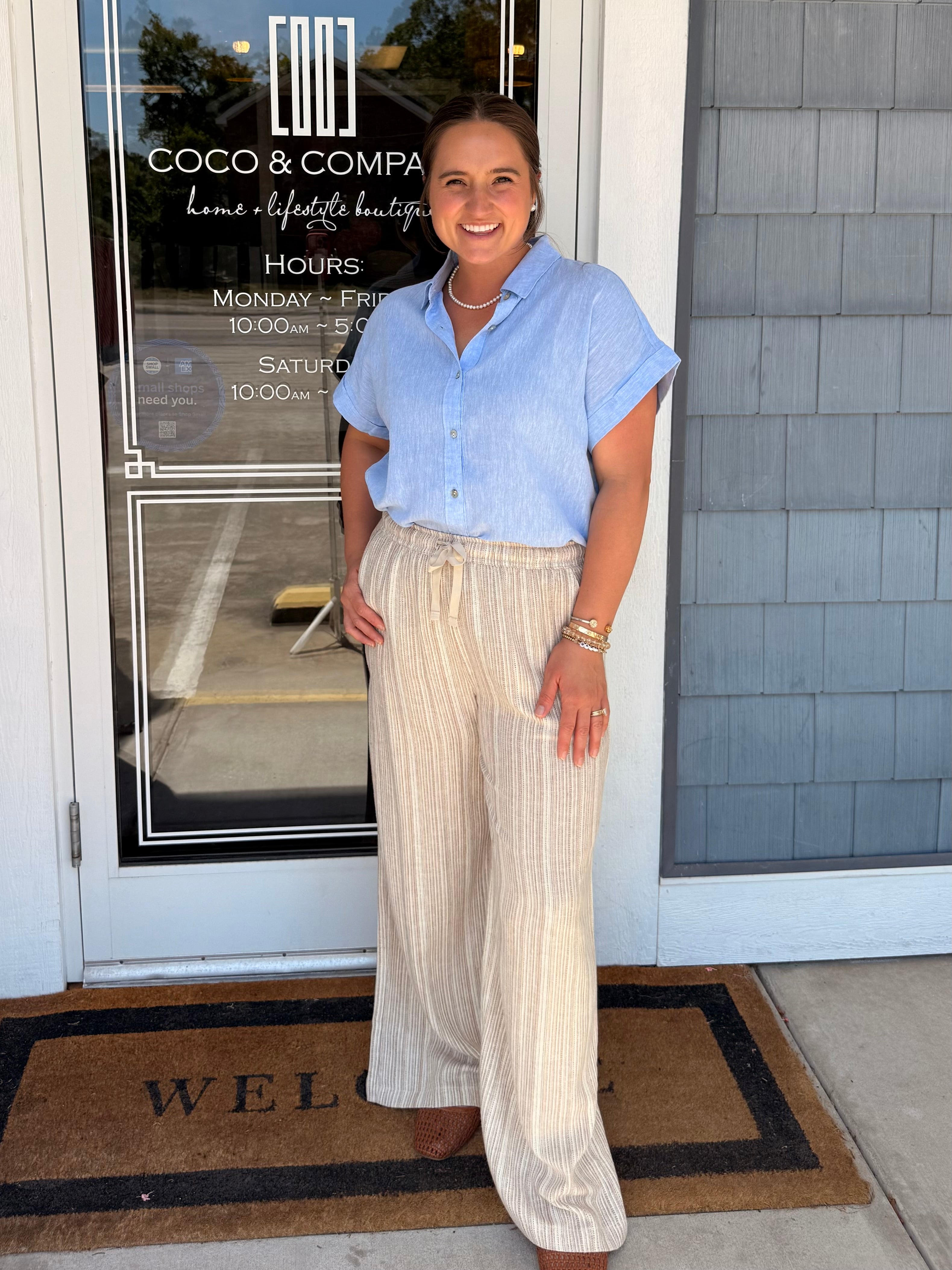 Mocha 29" Inseam Striped Linen Wide
Leg Pants