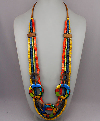 Multi Bead Row & Circle Necklace