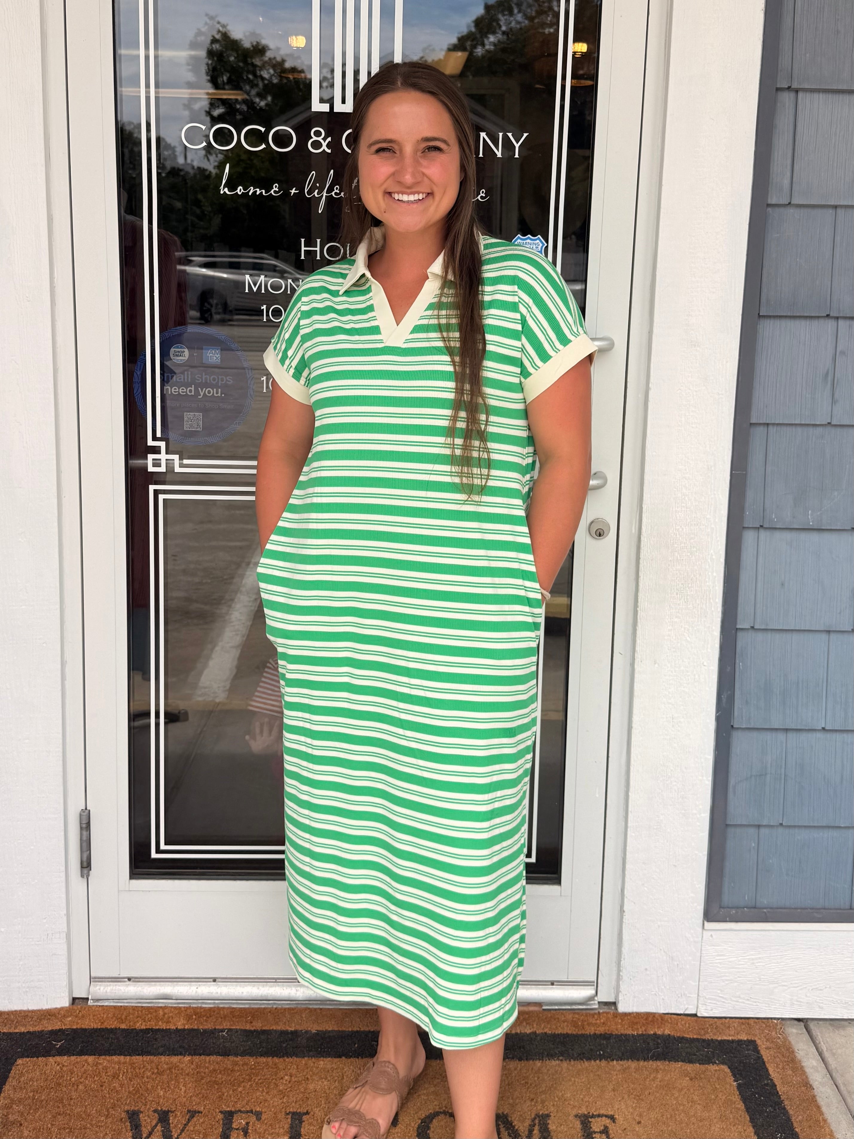 Green Stripe Midi Dress