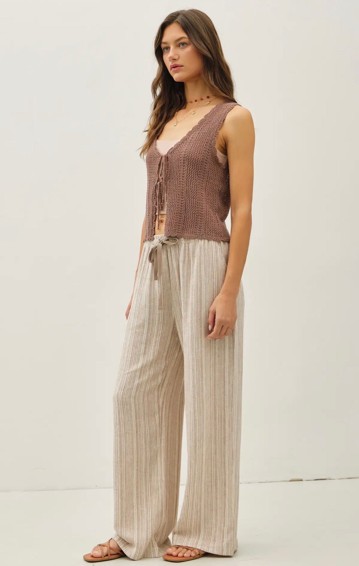 Mocha 29" Inseam Striped Linen Wide
Leg Pants