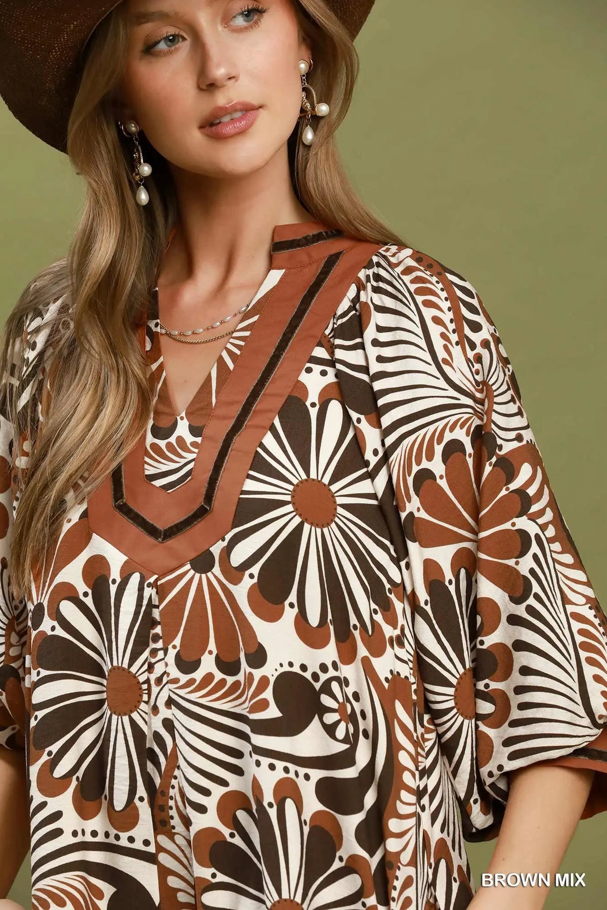 Brown Mix Abstract Midi Dress