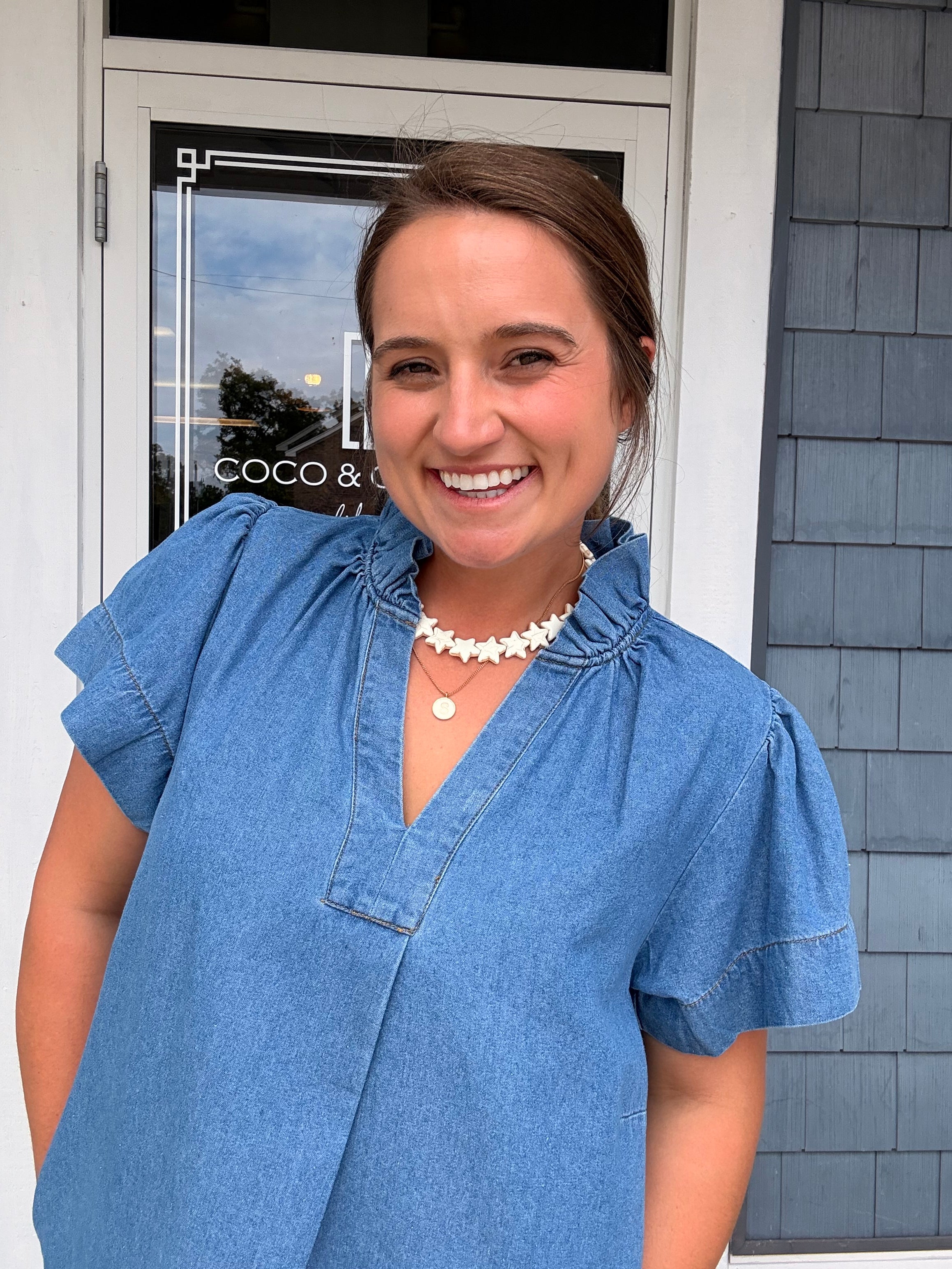 Denim Ruffle Collar Mini Dress