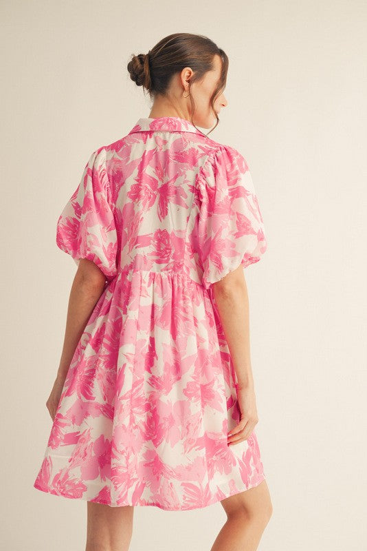 Pink Floral Print Dress