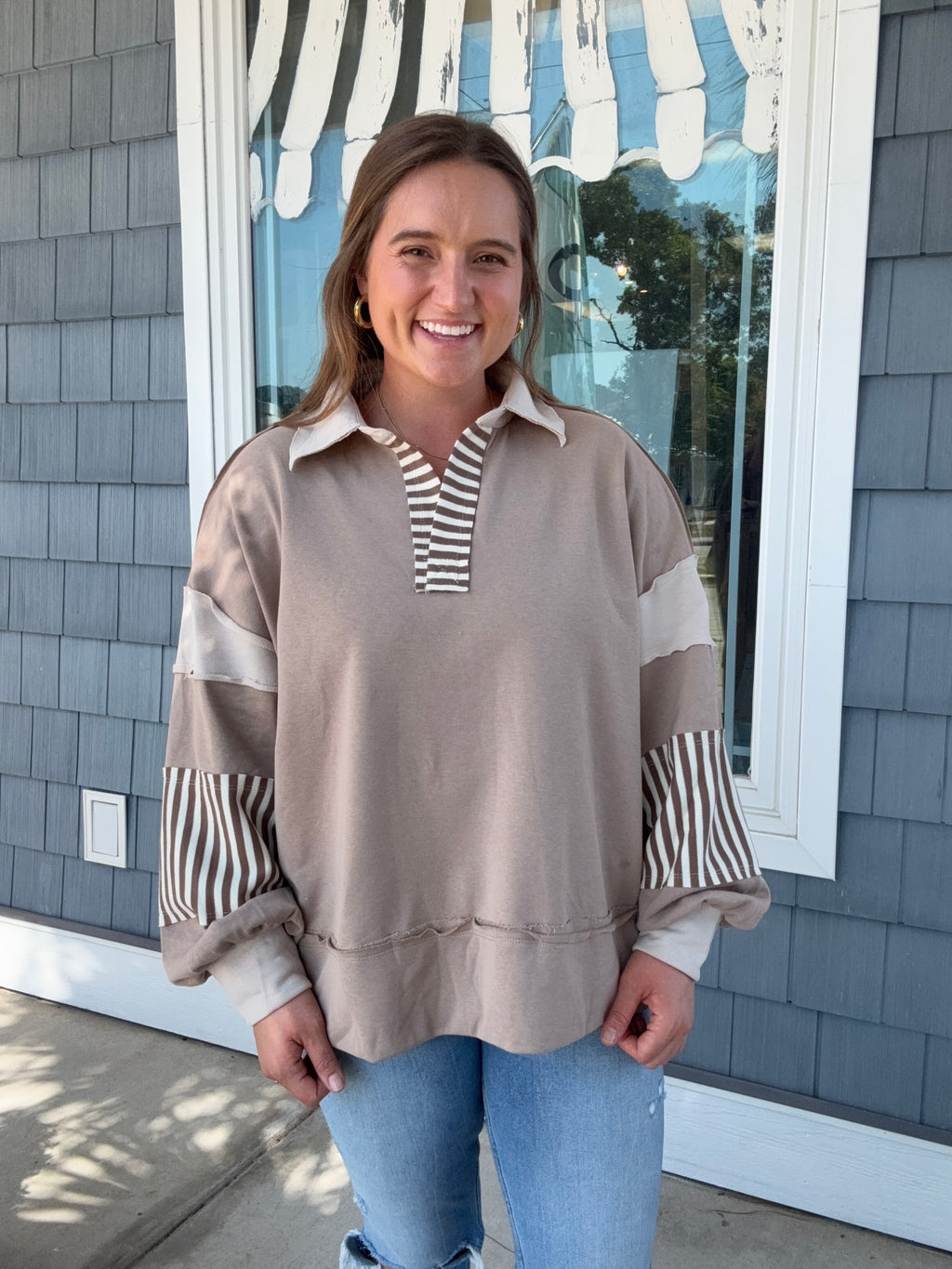 Mix Match High Low Taupe Casual Top