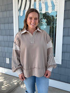 Mix Match High Low Taupe Casual Top