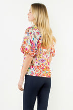PREORDER: Puff Sleeve Pattern Detail Textured Top