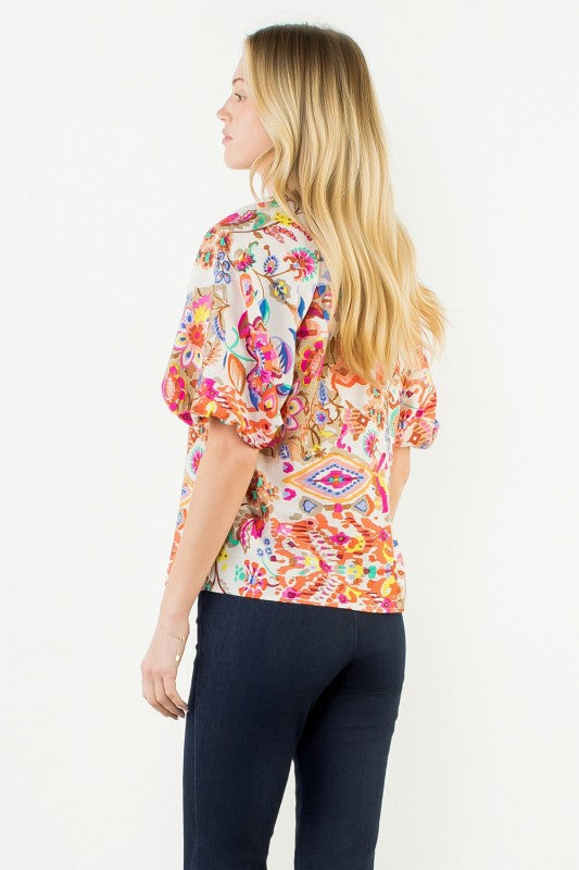 PREORDER: Puff Sleeve Pattern Detail Textured Top