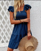Navy Ruffle Hem Dress