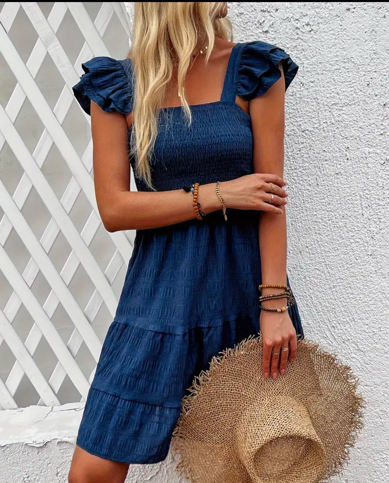 Navy Ruffle Hem Dress