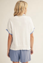 Navy & Blue Off White Shell Sweater Top