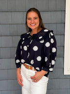Navy Collared Polka Dot Top