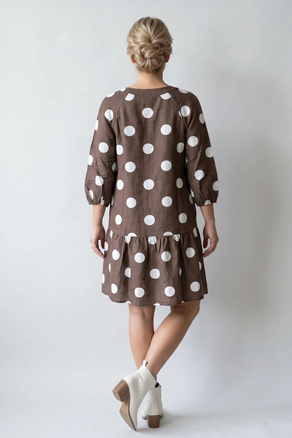 Brown Polka Dot Button Front Dress