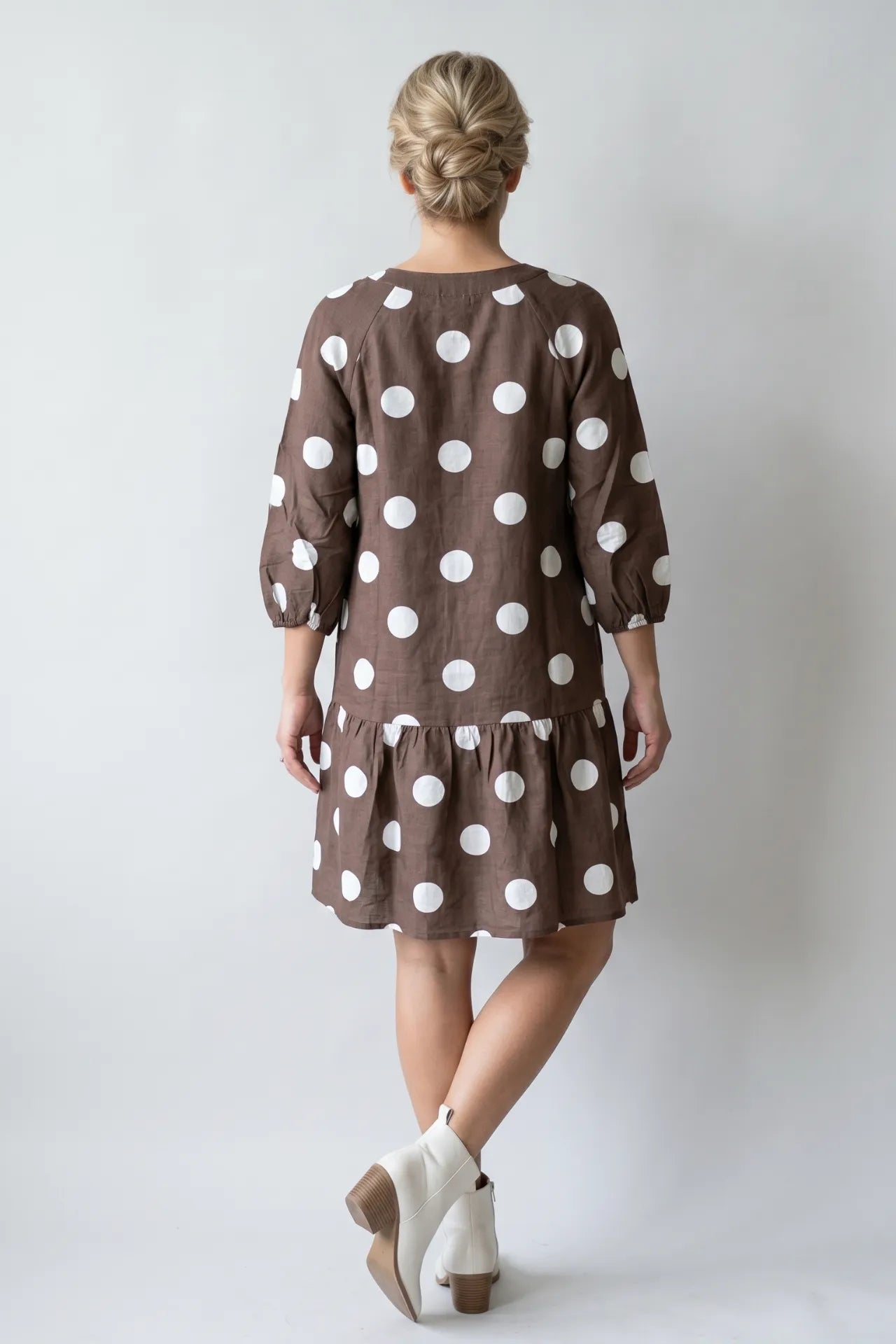 Brown Polka Dot Button Front Dress