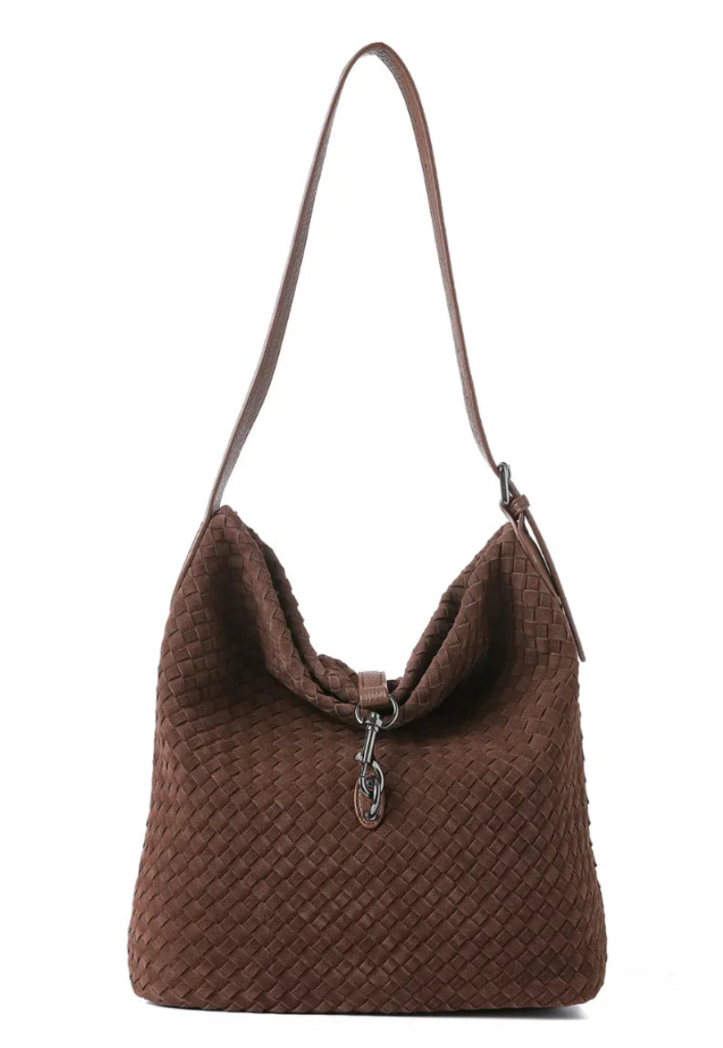 Sandy Woven Suede Chocolate Handbag