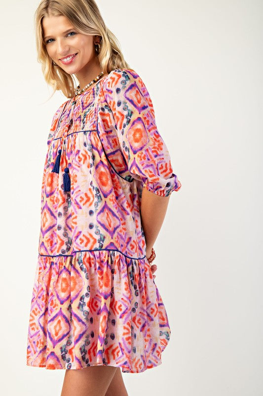 Multicolor Smock Top Mini Dress