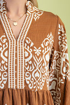 Camel Printed Tiered Dress