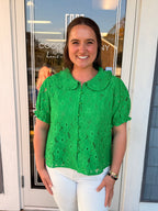 Kelly Green Peter Pan Collar Lace Top