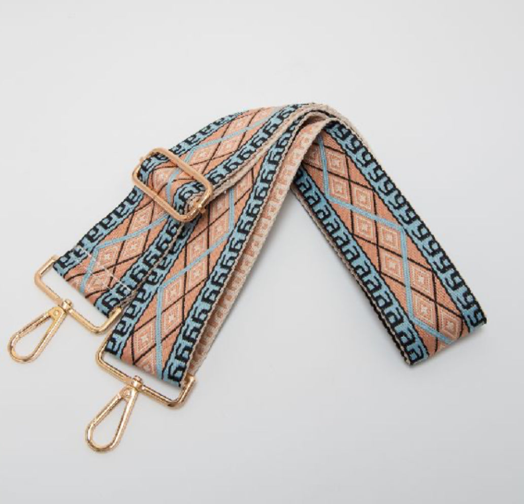 Geometric Woven Aqua/Tan Adjustable Bag Strap