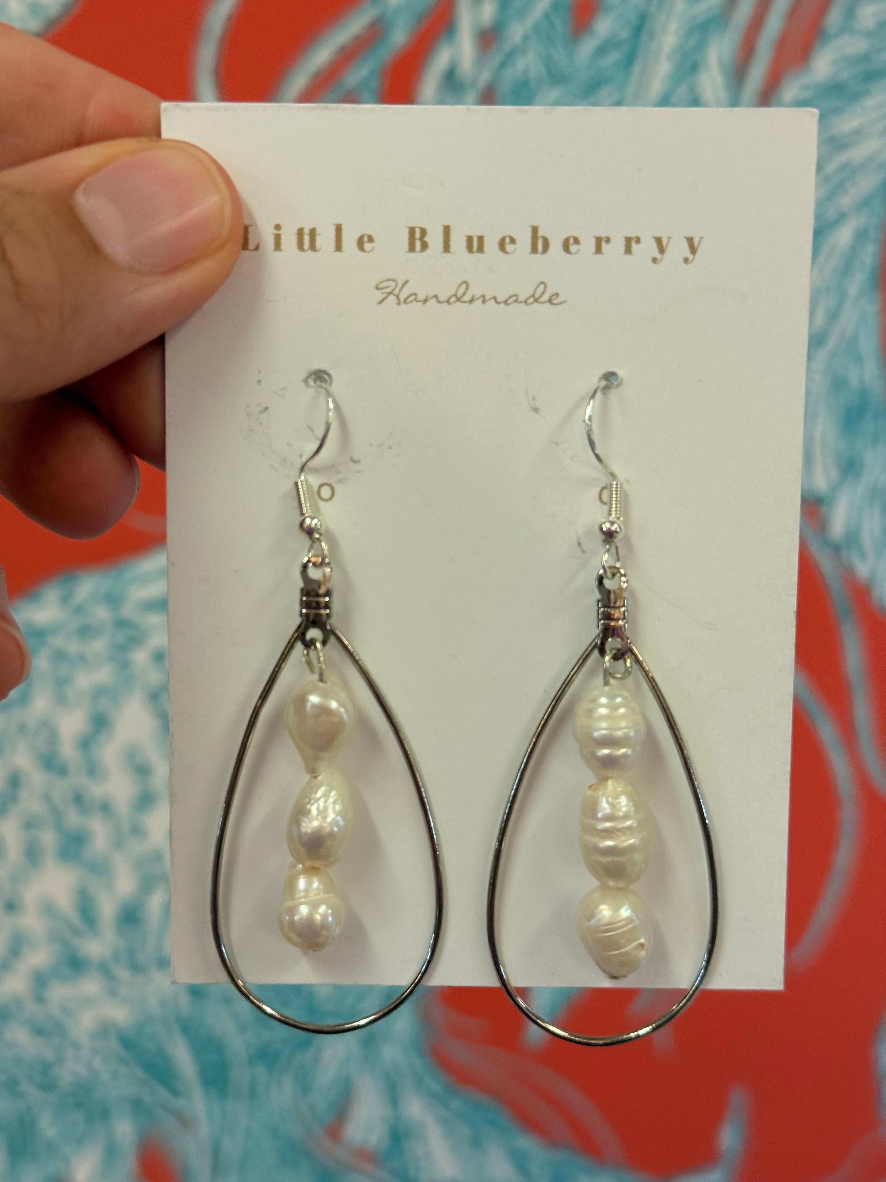 Silver & Pearl Handcrafted Earrings - Little Blueberry
