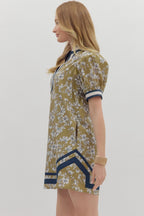 Olive Floral Print Mini Dress