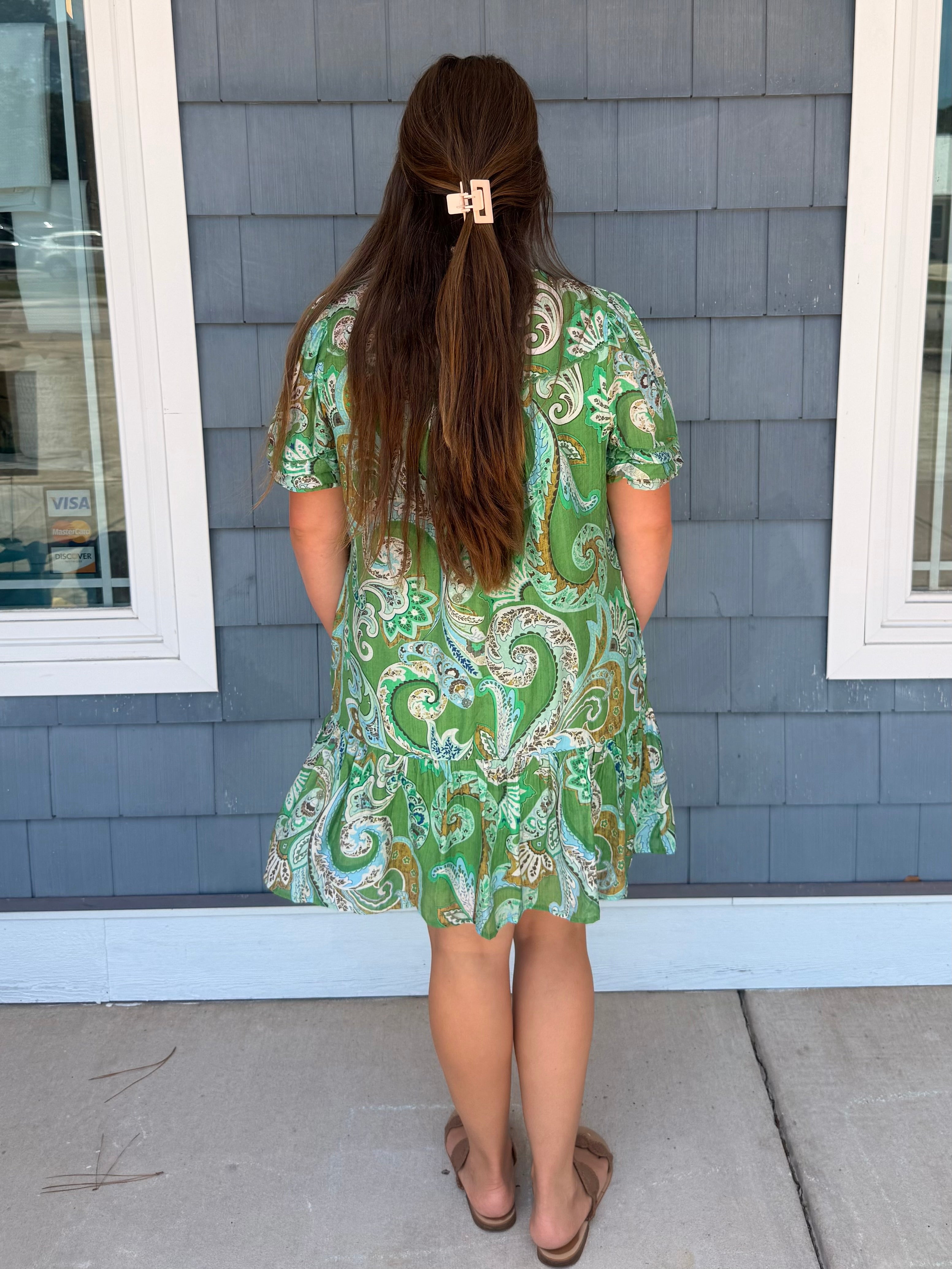 Matcha Mix Paisley Print Button Up Dress