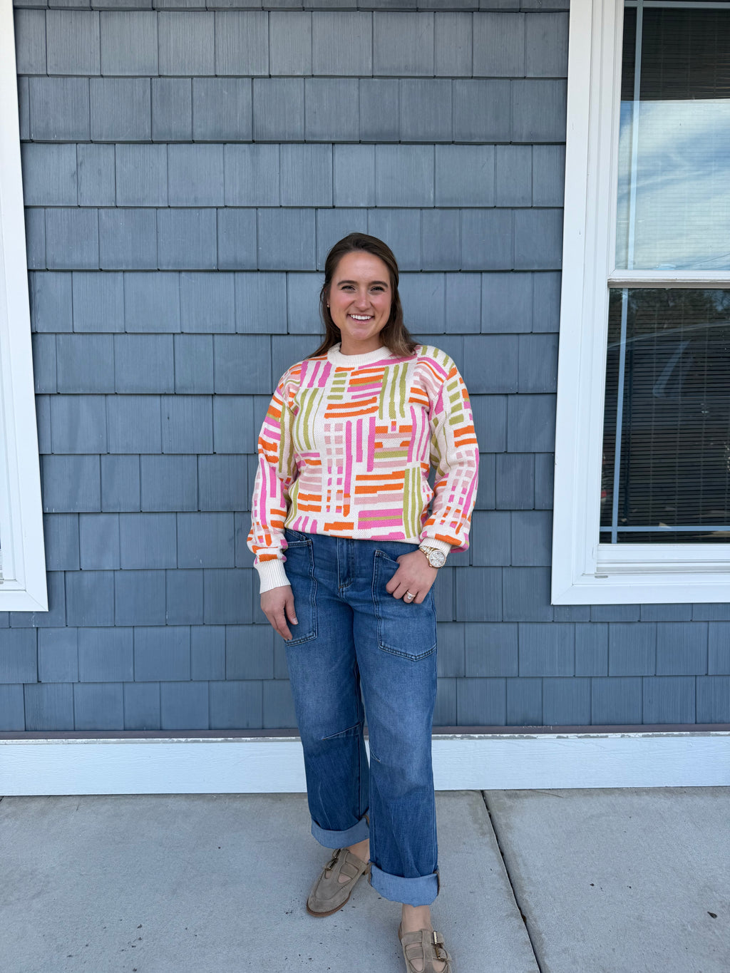 Pink Poppy Line Pattern Sweater