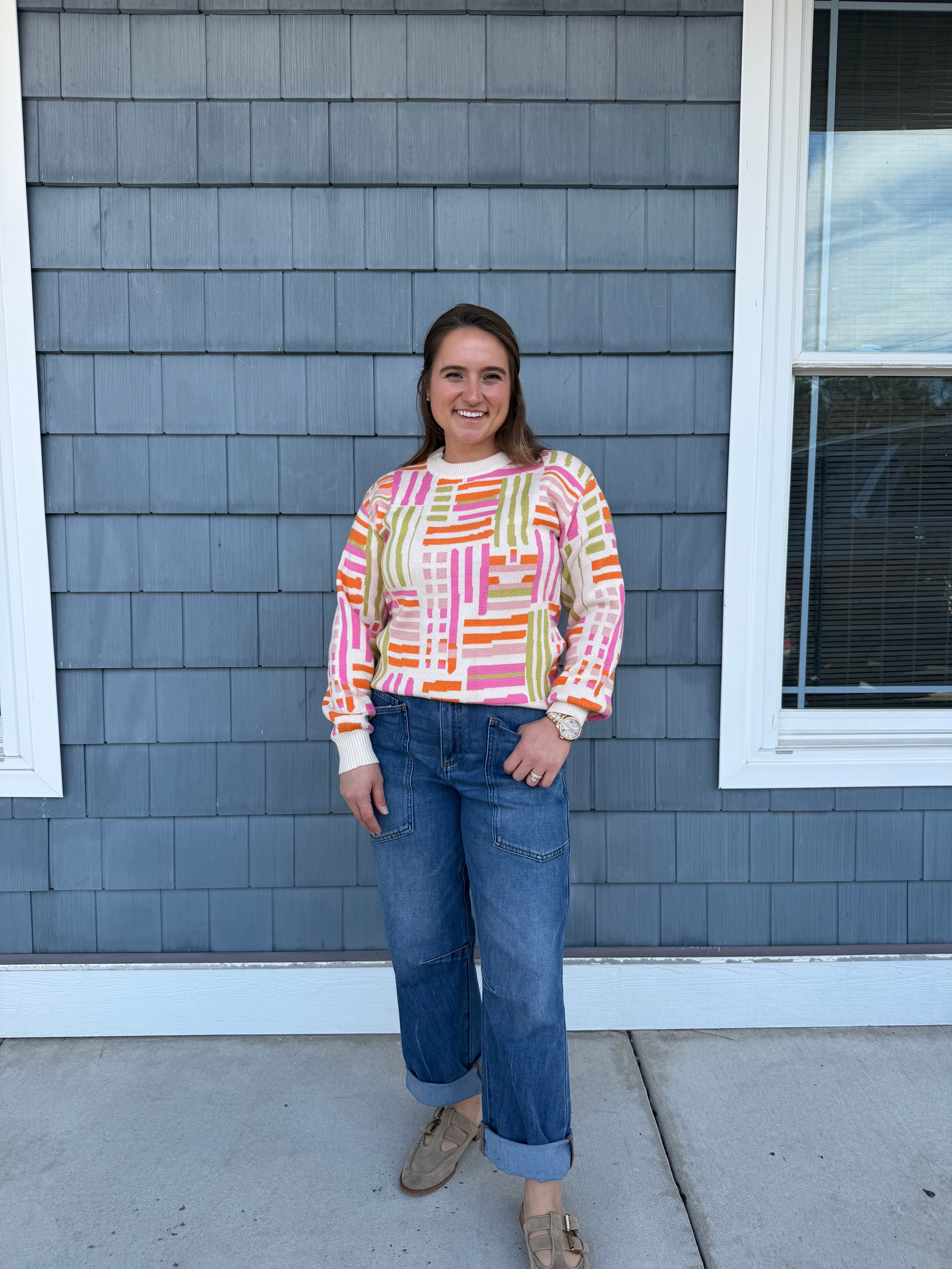 Pink Poppy Line Pattern Sweater