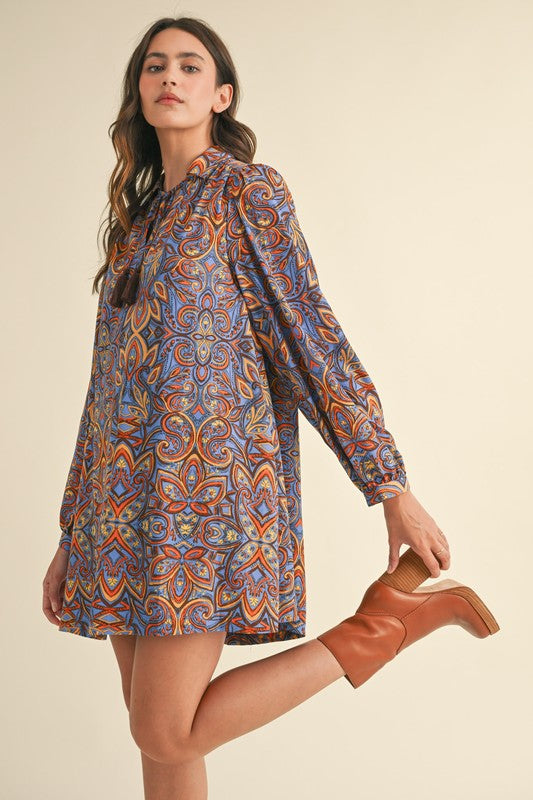 Steel Blue Brown Multi Mini Shirt Dress SHIPS OR PICKUP FROM COCO 10/15/25