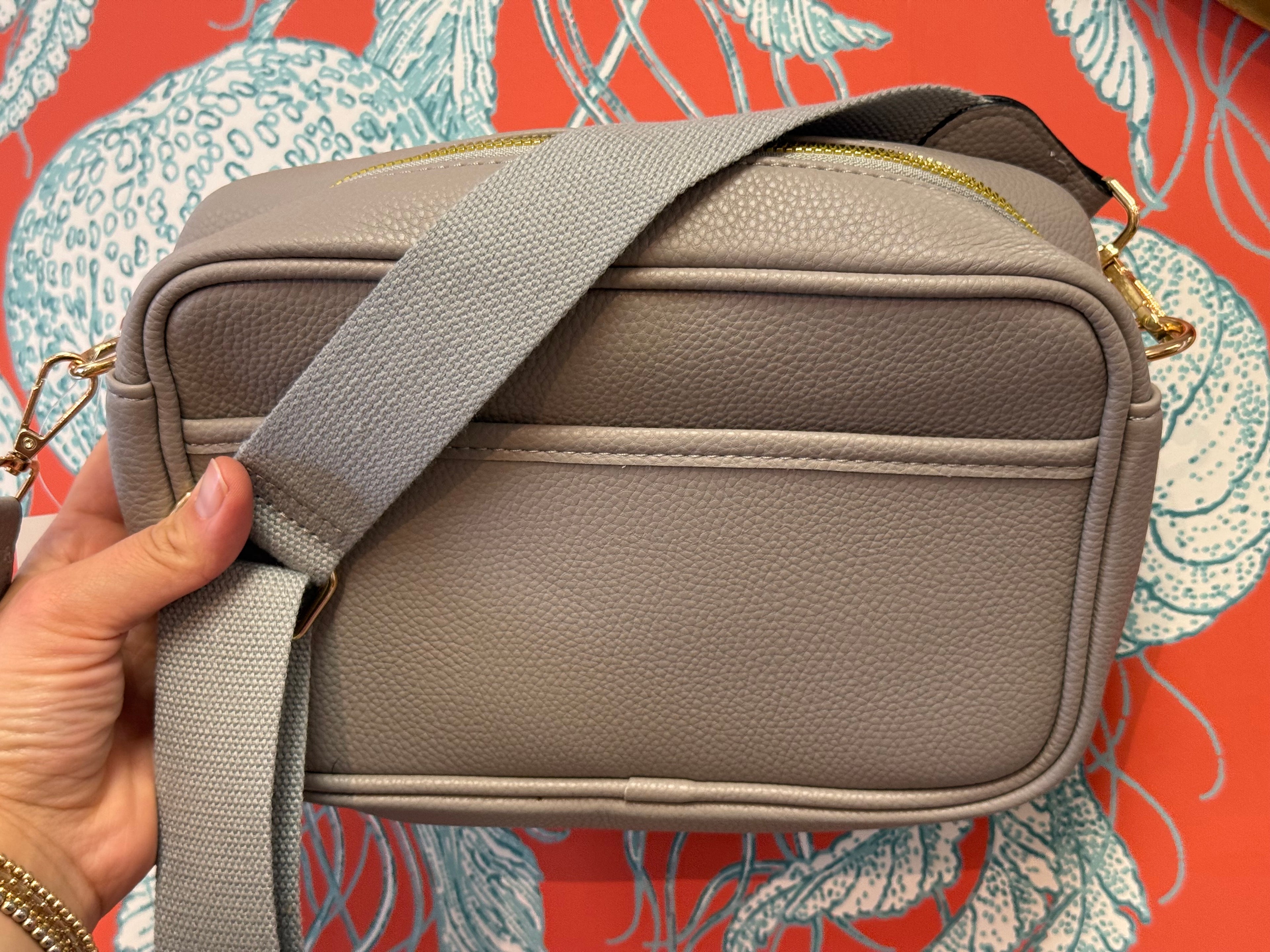 Light Grey Nova Vegan Leather Crossbody Bag W/ Canvas Strap