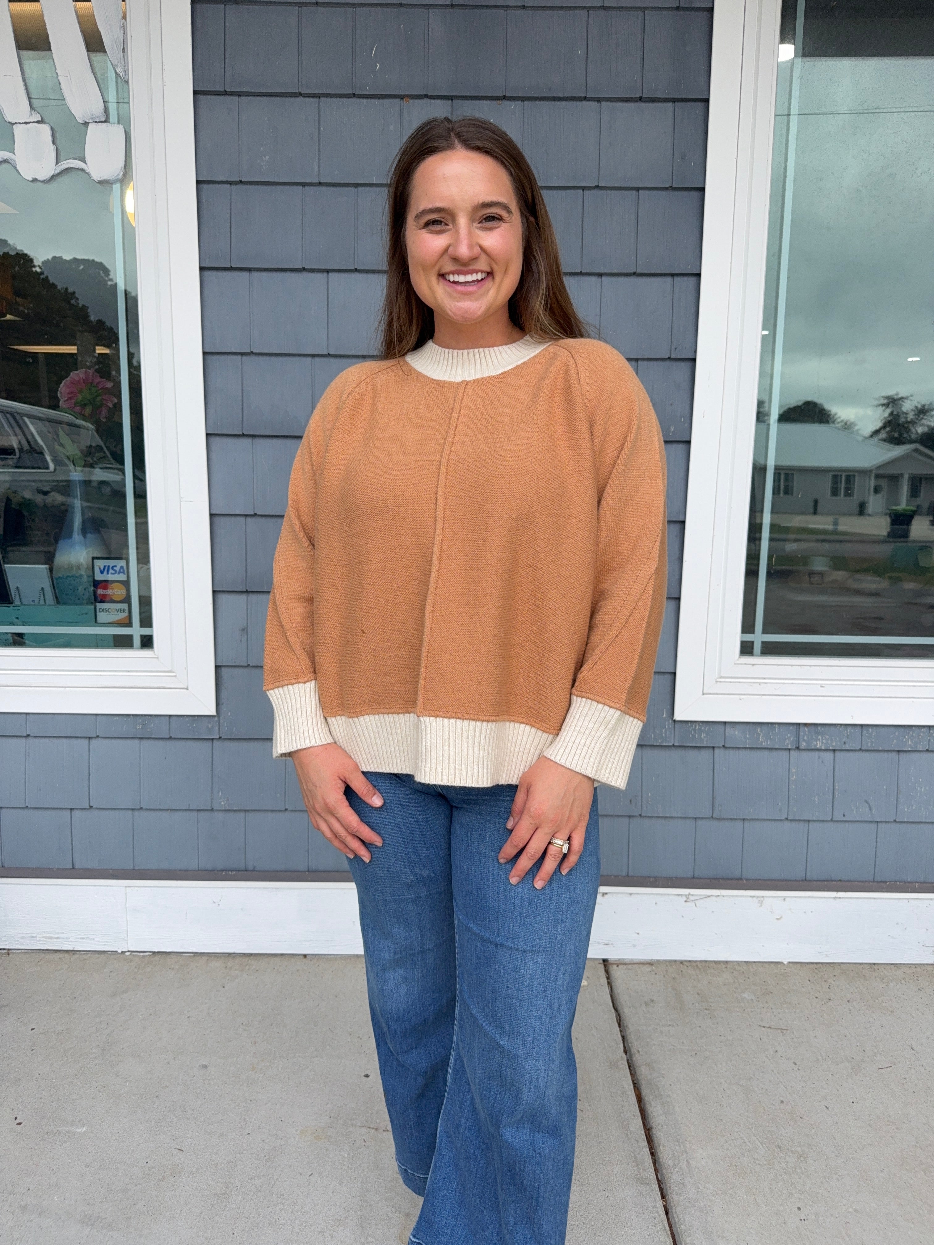 Camel Knit Contrast Sweater