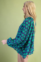 Navy Mix Blouse With Adjustable Tie String