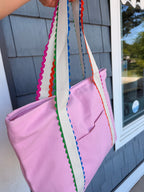 Pink Canvas Bag With Colorful Ric Rack Trim