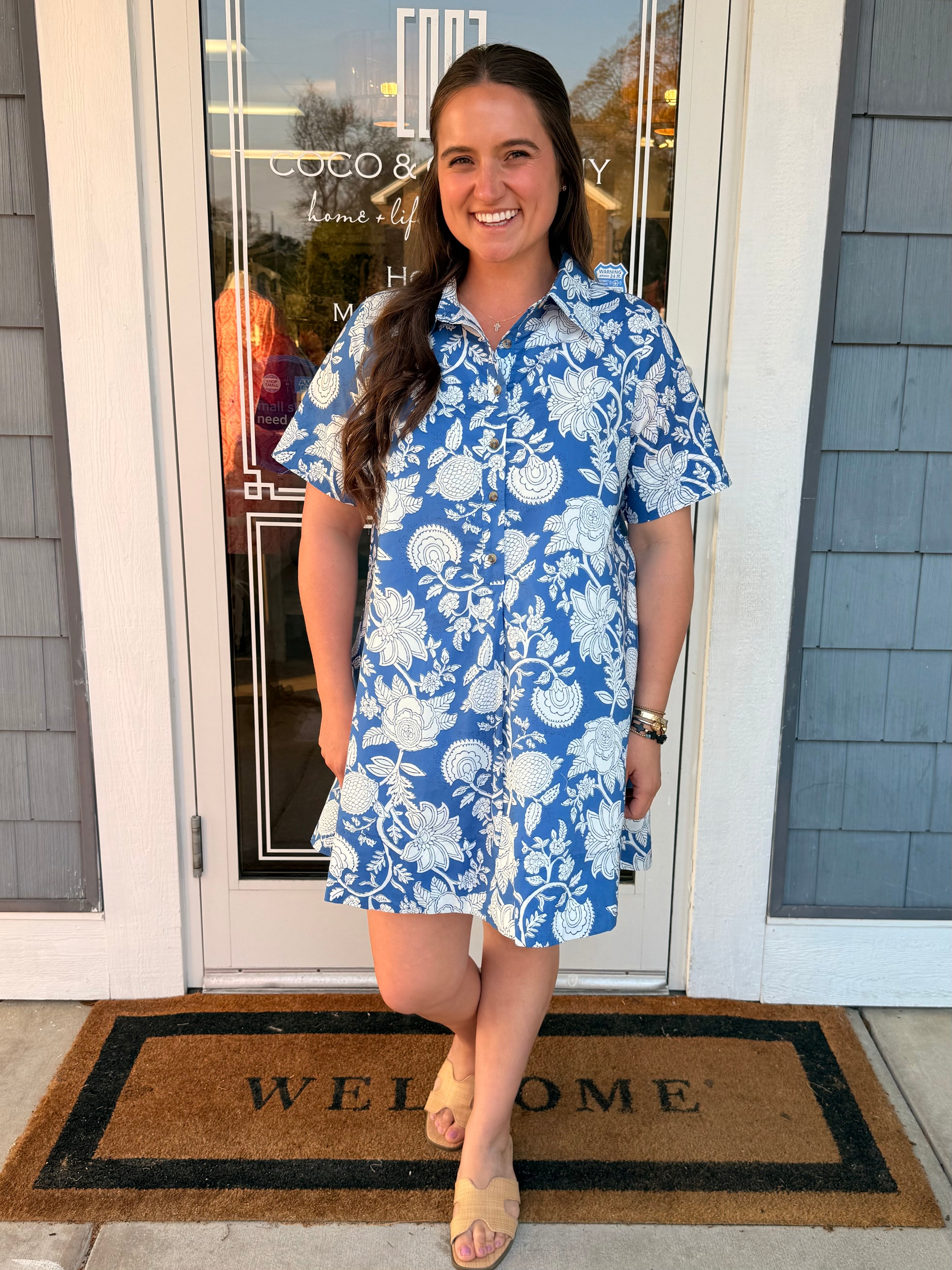 French Blue SS Collar Button Down Dress