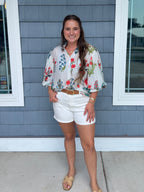 Off White Button Down Floral Top