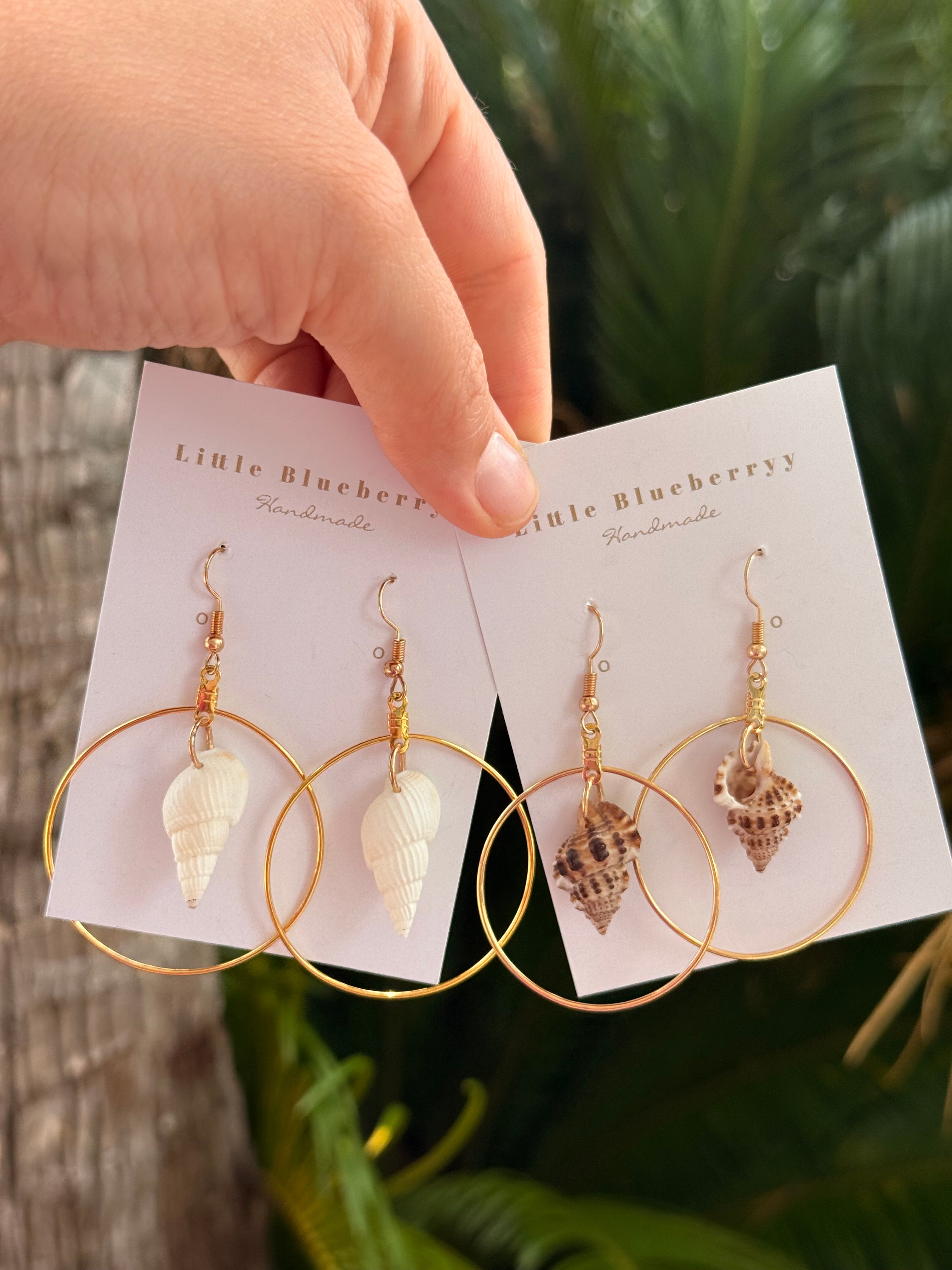 Large White Shell & Gold Handcrafted Earrings - Little Blueberry