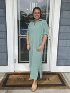 Green Gingham Check Midi Dress