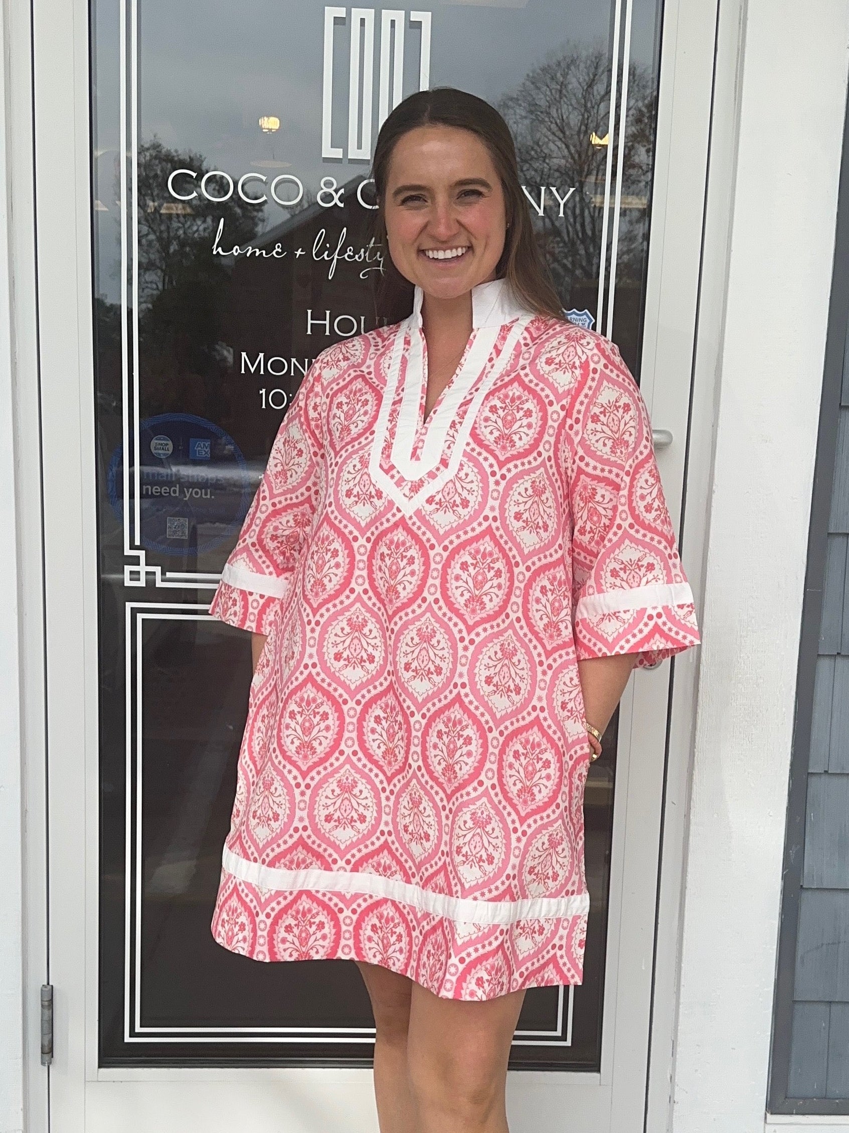 Pink Botanical 3/5 Sleeve Mini Dress