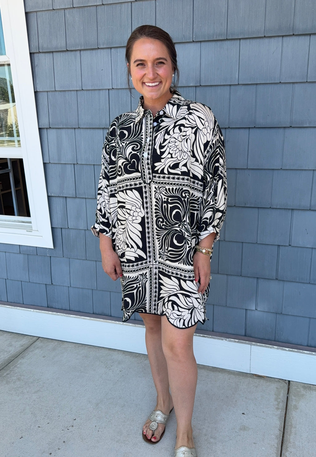 Black Marbled Bandana Dress W/ Scallop Detail