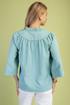 Seafoam Ruffled Neck Blouse