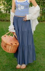 Denim 3-tier Elastic Waist Skirt