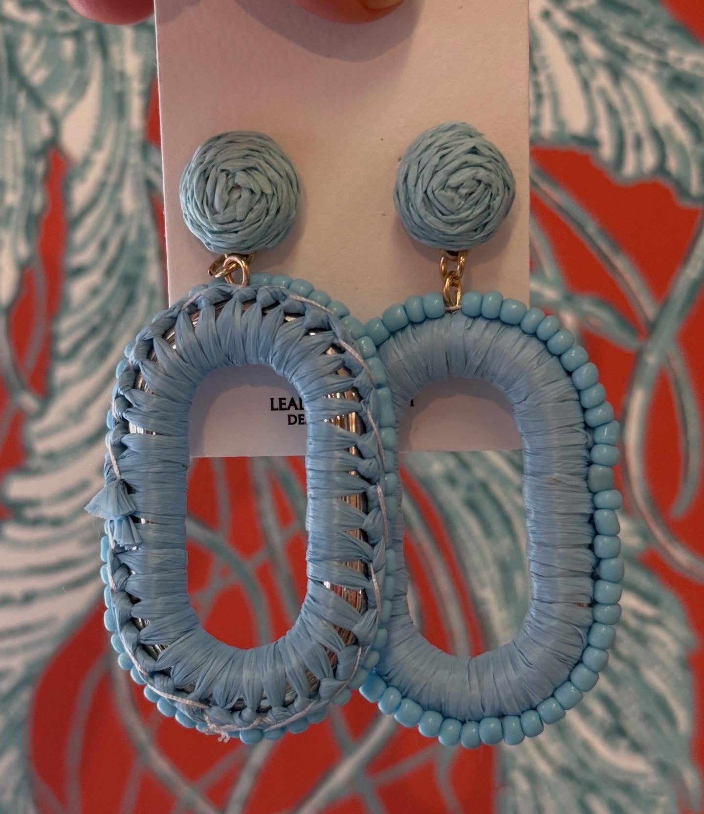 Baby Blue Beaded Oval Post Earrings