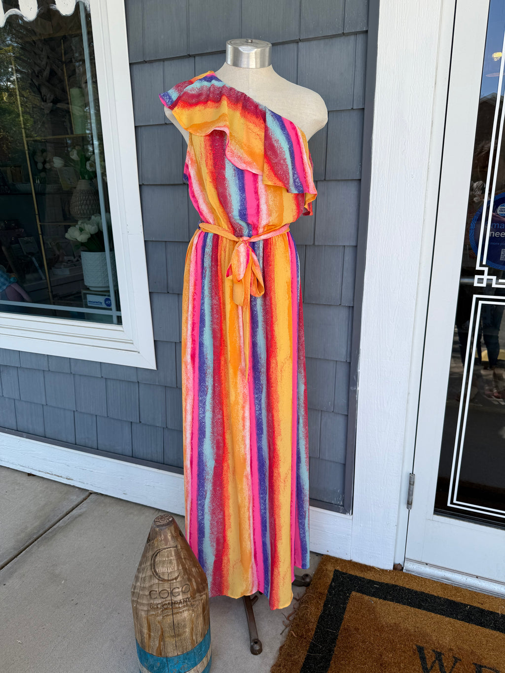 Striped Multicolor Maxi Dress One Shoulder