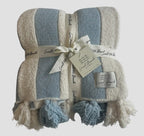 Blue Striped Tassel Luxe Home Blanket