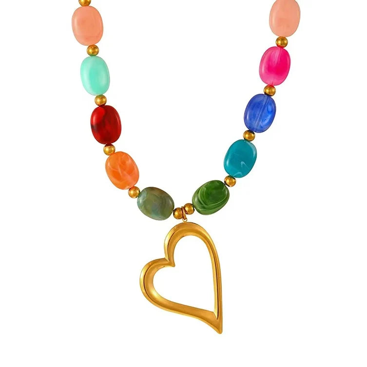 Multicolor Beaded Heart Necklace